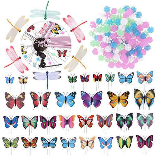 Set of Bicycle Decor Bike Bicycle 108pcs Wheel Spoke Beads Luminous Plastic Round Spoke Bead 30pcs Butterflies Clips 6pcs Dragonflies Clips