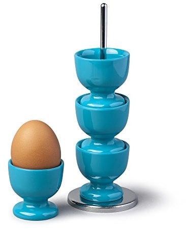 Zeal G277A Stack and Store Egg Cups/Holders, Set of 4 with Chrome Storage and Carry Stand, Melamine, Aqua