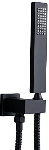 ENGA Bathroom Square Matte Black Solid Brass Hand Held Shower Head with Wall Connector and Hose System Wall Mount Handheld Showerheads Set