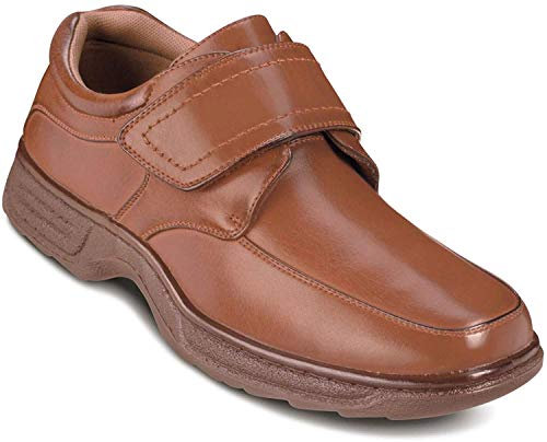 Cushion Walk Men's Touch Fasten Wide Fit Shoe with Gel Pad Tan 12 UK