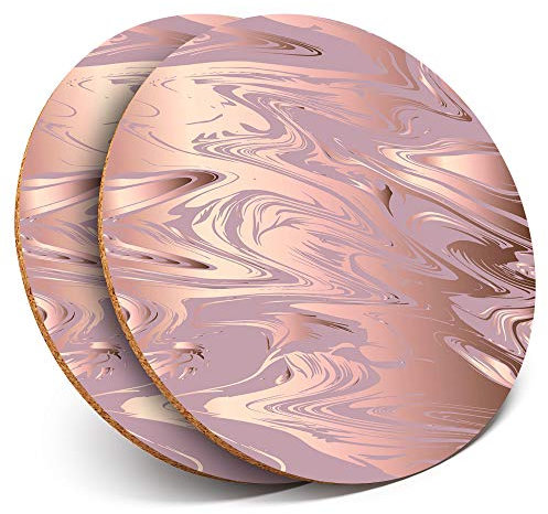 2 x Round Coasters - Rose Gold Marble Pattern Pretty - Cork Backed Home Kitchen Accessory Tea Coffee Mug Mat #24125