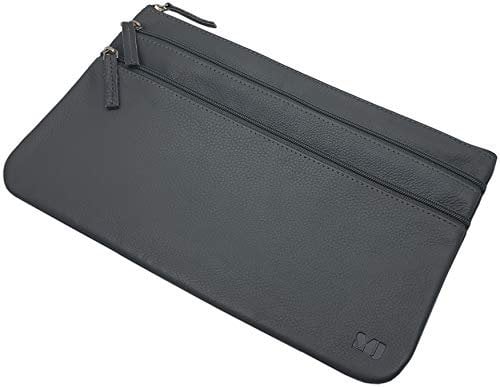 myledershop Große DDDM Rindleder Banktasche/Bankmappe/Geldmappe/Geldtasche/Geldbörse/Portemonnaie mit 3 Reißverschlussfächern MJ-Design-Germany in Grau