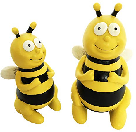 OF Gartenfiguren süsse Bienen im Set - Dekofigur Biene für außen - Wetterfest Gartenfigur (13 & 16 cm im Set)