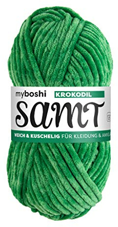 myboshi Samt Wolle zum Häkeln und Stricken, weiche Chenille Wolle im XXL-Knäuel, perfekt für Amigurumi und Kissen, 100% flauschige Polyester, 100g, Ll 100m Grün (Krokodil), 1 Knäuel