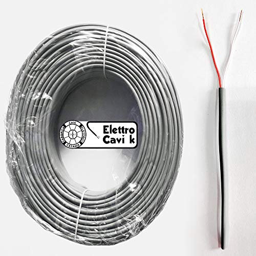 ® ELETTRO CAVI K - CAVO DOPPINO TELEFONICO RICOPERTO 2x0,60 mm RIGIDO IN RAME PROFESSIONALE BIPOLARE 2 POLI ROSSO BIANCO 20 METRI