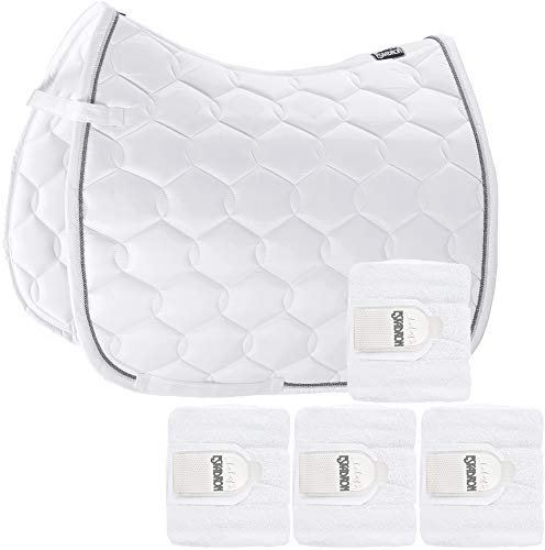 Eskadron Set Schabracke Glossy Wave White mit doppel Kordel & Bandagen, Größe:Vielseitigkeit (VS)