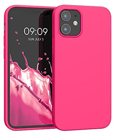 kwmobile Case Compatible with Apple iPhone 12 mini Case - Soft Slim Protective TPU Silicone Cover - Neon Pink