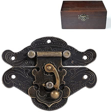 Vintage Latch Hasp Clasp Lock, Antique Bronze Embossing Latch with Screws for Wooden Jewelry Box Cabinet(4.7cm x 3.7cm)