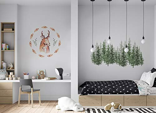 Wandtattoo Reh I Wald Feder Kinderbilder Junge Kinderzimmer Mädchen Aufkleber Osomhome os8803 (145x160cm)