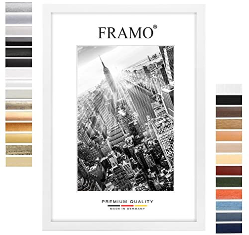 FRAMO35 24x32 Cadre Photo (Blanc Matt), Cadre en Bois MDF de 35 mm de Large avec vitre en Verre synthétique incassable et Anti-reflet et paroi arrière Stable