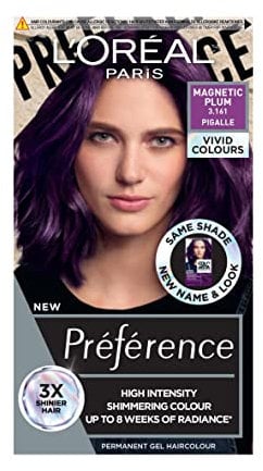 L'Oréal Paris Permanent Hair Colour, Long-Lasting Shine and Intense Colour, For up to 8 Weeks, Preference Vivids (Colorista), Magnetic Plum 3.16, x1 pack