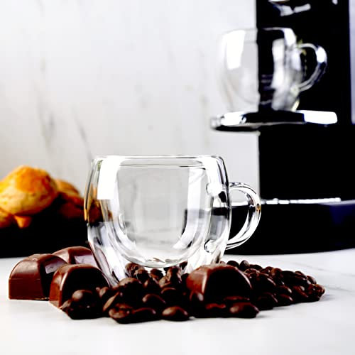 Karaca Double Wall Borosilicate Glass 150 ML Glasbecher-Set Für 2 Personen Tasse Mit Henkel, Modernes Stilvolles Design, Transparent, Cappuccino, Langlebig, Borosilikatglas, Thermoschockbeständig