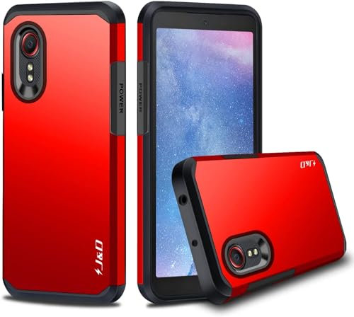 J&D Handyhülle Kompatibel für Samsung Galaxy Xcover 5 Hülle, Heavy Duty Doppelschicht Hybrid Robustes Stoßfest Schutzhülle für Galaxy Xcover 5, Rot