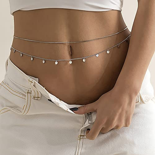 Atentuyi Quaste Pailletten Geschichtet Bauch Taille Kette Silber Set Sexy Bikini Strand Geschirr Zierlich Böhmischen Körper Kette Schmuck Für Frauen Und Mädchen 2 Stück