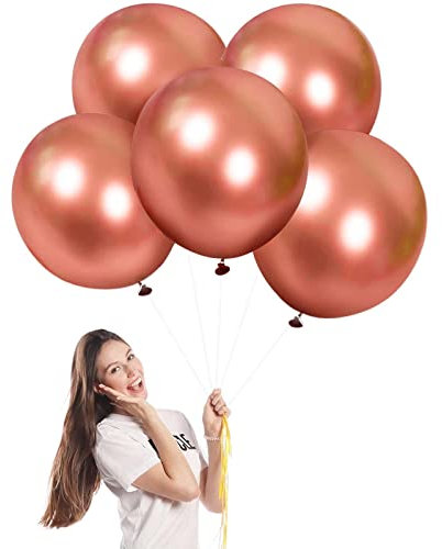 Luftballons Metallic Roségold Groß 45cm/18 Zoll für Party Glänzende,5 Stück Riesen Metallisches Chrom Latex Luftballons XXL Runde Helium Ballons für Geburtstag,Hochzeit,Babyparty Weihnachts Dekor