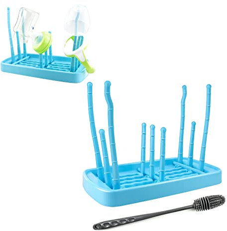 Egouttoir à Biberons,Séchoir à Biberons,Egoutte Biberons Arbre,Bébé Séchoir Porte Bouteille,Livré avec 1 Brosse à Bouteille de Lait en Silicone,Tasses pour bébés,Bleu