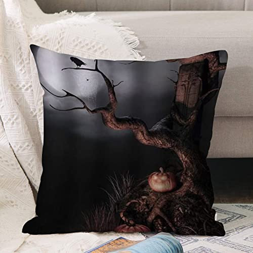 Kissenbezug 45x45 cm,Halloween-Nacht-Horror-Element Toter Baum-Grabstein-Kürbiskopf,,Outdoor Kissen Kissenbezüge Kissenhülle Sofa Kissen dekokissen Zierkissen für Wohnzimmer Garten deko draußen