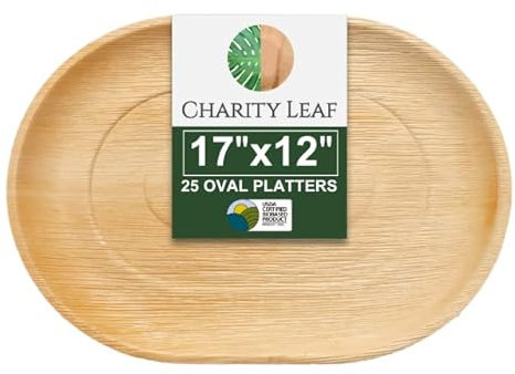 Charity Leaf Bandejas desechables de hoja de palma de 17 x 12 pulgadas (25 piezas) platos de servir de bambú, tablas desechables, vajilla ecológica para bodas, catering, eventos