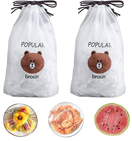 Amfrpar 200 Pièces Charlotte Alimentaire Reutilisable Sac de Conservation Frais Film Alimentaire Reutilisable Couvre Plat Elastique Sacs en Film Etirable Alimentaire Réutilisable pour Aliments Fruits