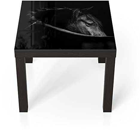 DEQORI Glastisch | schwarz klein 55x55 cm | Motiv Schönes Pferd im Profil | ausgefallener Beistelltisch aus Glas | Hochglanz Couchtisch fürs Wohnzimmer | moderner Couch Tisch mit Design