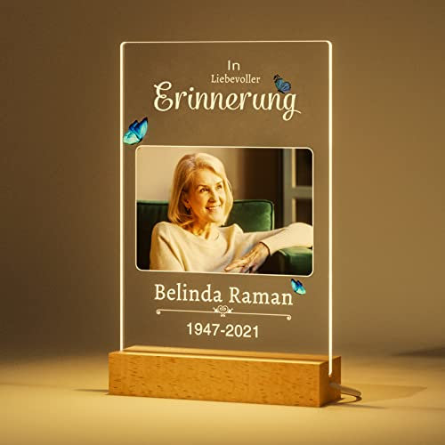 Bemaystar Personalisierte Gedenk-Nachtlampe Kondolenzgeschenk Kundenspezifische Gedenk-Plakette Gedenk-Lampe Bilderrahmen Dekoration Geschenk Memory Foto Papa Mama Großeltern Tod Geschenk