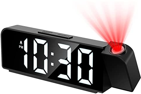 Ankilo 180° Projection Alarm Clock, Newest Alarm Clock Bedside with USB Charging,12/24H,Snooze,Loud Alarm Projector Clock for Bedroom