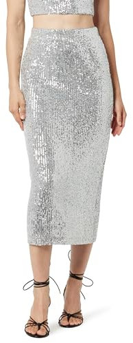 The Drop Midirock für Damen, Bianca Pailletten, Silber, XXS