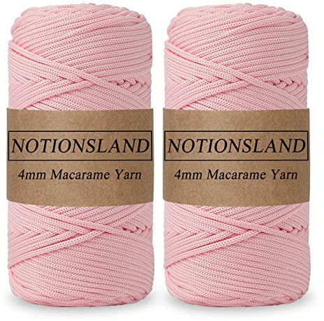 NOTIONSLAND 2-teilige 4MM Polyester Garn, Makrame Garn, Polyester geflochtene Schnur, Polyester Garn für Häkelkorb, Taschen, DIY Handwerk, Hellrosa Farbe