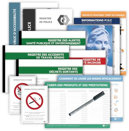 Pack de mise en conformité Garage Automobile - 7 Affichages et 6 Registres obligatoires avec 1 stylo-feutre offert - Édition 2025 - Kit de fixation inclus - Fabriqués en France - LEGIMEDIA ÉDITIONS