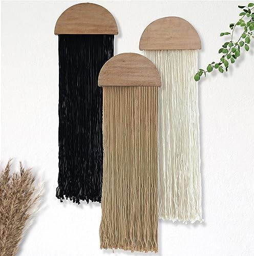 Induslyfe Macrame Wall Hanging 3 pcs Tapestry Woven Boho Home Chic Wall decor Bohemian Geometric Art Decor Bedroom Nursery Apartment Dorm Decoration Minimalistic Neutral Beige Black gift Birthday Xmas