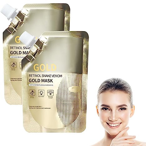 Horuili® Goldmaske, Retinol Schlangengift Goldmaske, Anti-Aging Gesichtsmaske, für das Gesicht feuchtigkeitsspendend straffend, reduziert feine Linien, 2 Stück