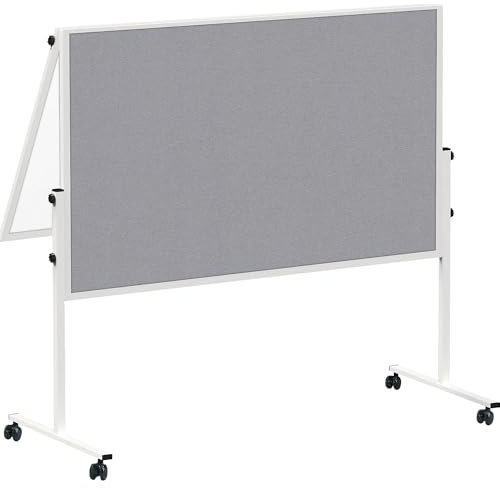 MAUL Moderationstafel MAULsolid 150x120 cm | Klappbares Whiteboard mit beidseitiger Nutzung | Zwei Teile: Magnetboard und Pinnwand aus Filz | Tafel für Büro, Schule, Universität | Weiß/Grau