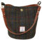 Damen-Umhängetasche/Handtasche aus Harris Tweed, Beuteltasche mit zwei Leder-Trägern, Barcelona