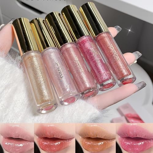 5PCS Hydratisierender Aufpolsternder Lippenglanz Fein Schimmernder Lipgloss für Farbe Pigmentierter, feuchtigkeitsspendender Lipgloss Langanhaltender