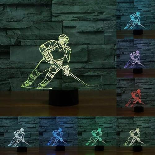 KINGCOO 3D Illusion Tischlampe Nachtlampe, LED 7 Farben ändern Touch Switch Schreibtischlampe Nachtlichter Schlummerleuchten für Kinder Valentinstag Geburtstags Geschenk (Eishockey-1)