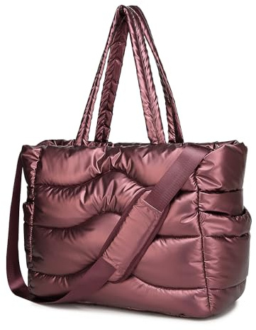 Quilted Puffer Tote Bag for Women- Stylish Multi-Way Carrying Shoulder Bag with Laptop Compartment