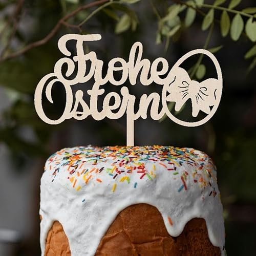 CAKE TOPPER Frohe Ostern aus Holz - Tortendeko & Kuchendeko - Osterdeko - Torten-stecker (Frohe Ostern Ei)