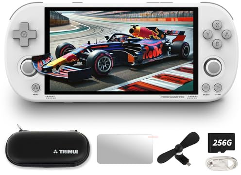 Trimui Smart Pro Handheld Game Console, 4.96-Inches Display Console Preinstalled Emulator with 128/256GB TF Card, Retro Game Console with Linux System Allwinner A133P Processor (White-256GB)