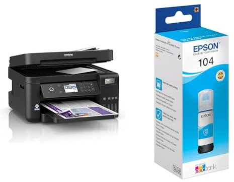 Epson EcoTank ET-3850 A4 Multifunction Wi-Fi Ink Tank Printer, With Up To 3 Years Of Ink Included & EcoTank 104 Cyan Genuine Ink Bottle