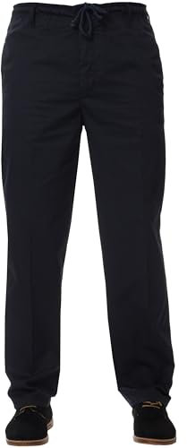 BRAND KRUZE Mens Relaxed Regular Fit Elasticated Rugby Trouser Pants Casual Work Trousers Big Waist Navy 32W / 29L