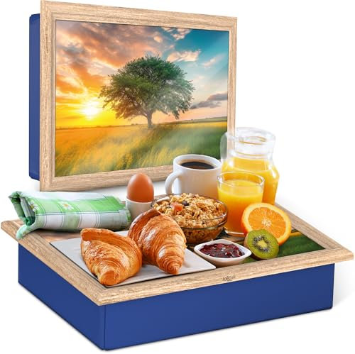 Empire Lap Tray with Bean Bag Cushion – Wooden Soft Padded Lap Tray with Cushion for Eating, Drinking & Laptop – Ideal for Breakfast, Dinner, Snacks & Work – Comfortable, Portable with Sturdy Design