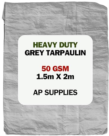 Grey Tarpaulin Cover - 50gsm Thick - Waterproof, Weatherproof, Frost-Resistant, UV Protection, Universal, Multipurpose, Groundsheet, Camping, Boating, Hiking, Light Duty Sheet (1.5m x 2m)
