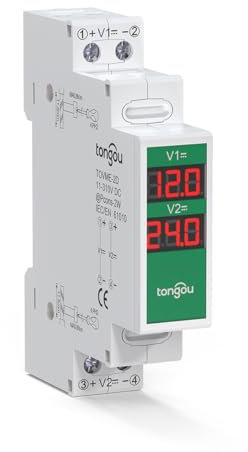 TONGOU Voltmetro Barra Din DC 11-310V, Guida DIN Digitale Voltmetro 2 Visualizzazioni Rosse, Digitale Contatore Misuratore di Tensione LCD per Auto Moto Sistema Solare