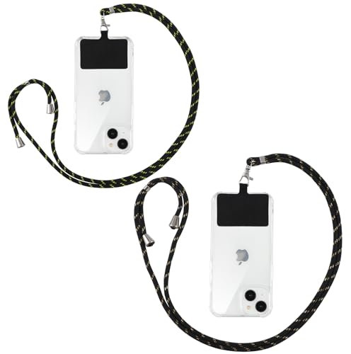 Yoedge 2 piezas Cordones Universal de Teléfono Móvil con Parche, Cordón de Cuello Ajustable Cadena de Nylon para iPhone/Samsung/Xiaomi y la Mayoría de Teléfonos Inteligentes-Negro Amarillo/Oro Negro