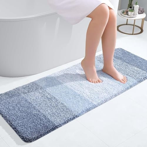 Homaxy Tapis de Salle de Bain Doux, 40 x 120 cm, antidérapant, Lavable, Moelleux à Poils Longs, en Microfibre absorbante, Bleu