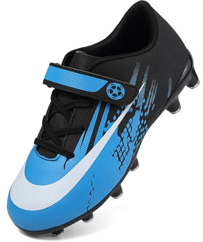 Dhinash Fußballschuhe Jungen Stollen Fussballschuhe Kinder Kunstrasen Fussball Schuhe Spikes Trainingsschuhe Turnschuhe Mädchen Outdoor Turf Football Schuhe Unisex Blau Gr.39