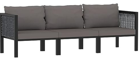 Tidyard Gartensofa 3-Sitzer Sofa mit Auflage Loungesofa Gartenmöbel Gartengarnitur Lounge Möbel Ecksofa Mittelsofa Anthrazit Poly Rattan
