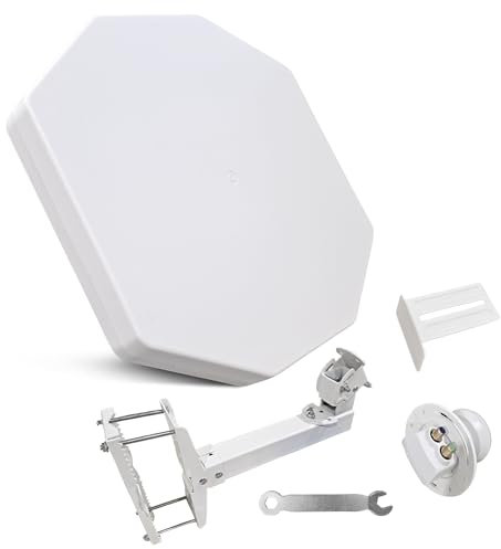 POWER SAT - Antenne Parabole Plate avec Un Port / 2 Sorties/Quatre Ports, Idéale pour la Télévision Satellite, Résistante aux Intempéries, Mini-compacte (Quad LNB)