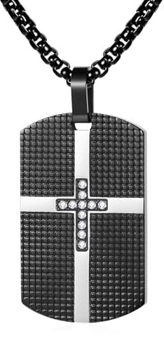 OIDEA Herren Halskette Kreuz Dogtag: Schwarz Militärischen Erkennungsmarken Armee Stil Dog Tag Anhänger Edelstahl mit 60cm Kette mit Gravur Personalisiert Kreuzkette Geschenk für Männer Vater Freund