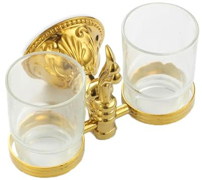 Zahnputzbecherhalter Zahnbürstenhalter Wandhalterung für Zahnputzbecher Halterung für Badutensilien aus Messing mit Glas - rostfrei, Wandmontage (Design 1: Esclusivo)